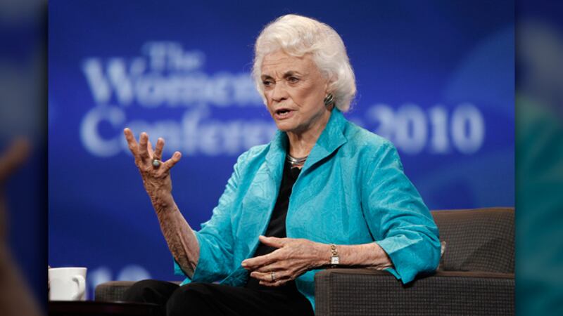 Former Supreme Court Justice Sandra Day O'Connor is seen on stage during the Women's...