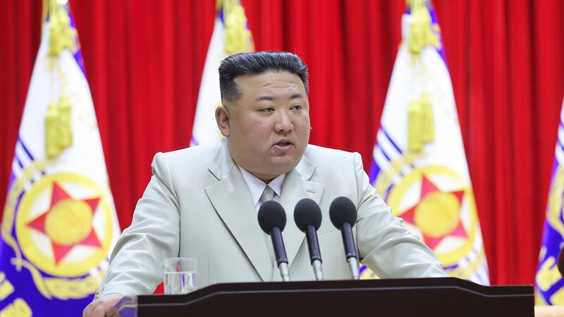 FILE - In this photo provided by the North Korean government, North Korean leader Kim Jong Un...