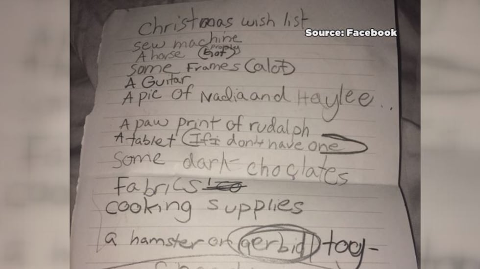Levi Parker posted MacKenzie's Christmas list to Facebook just one month before the incident.