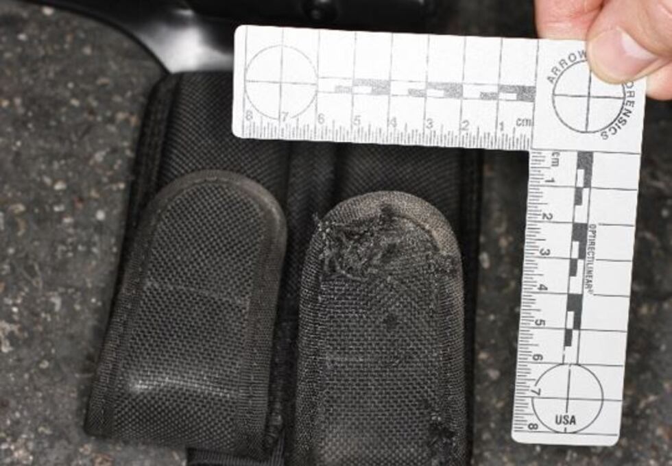 Where shot entered the officer's utility belt (Source: Tucson Police Officer's Association)