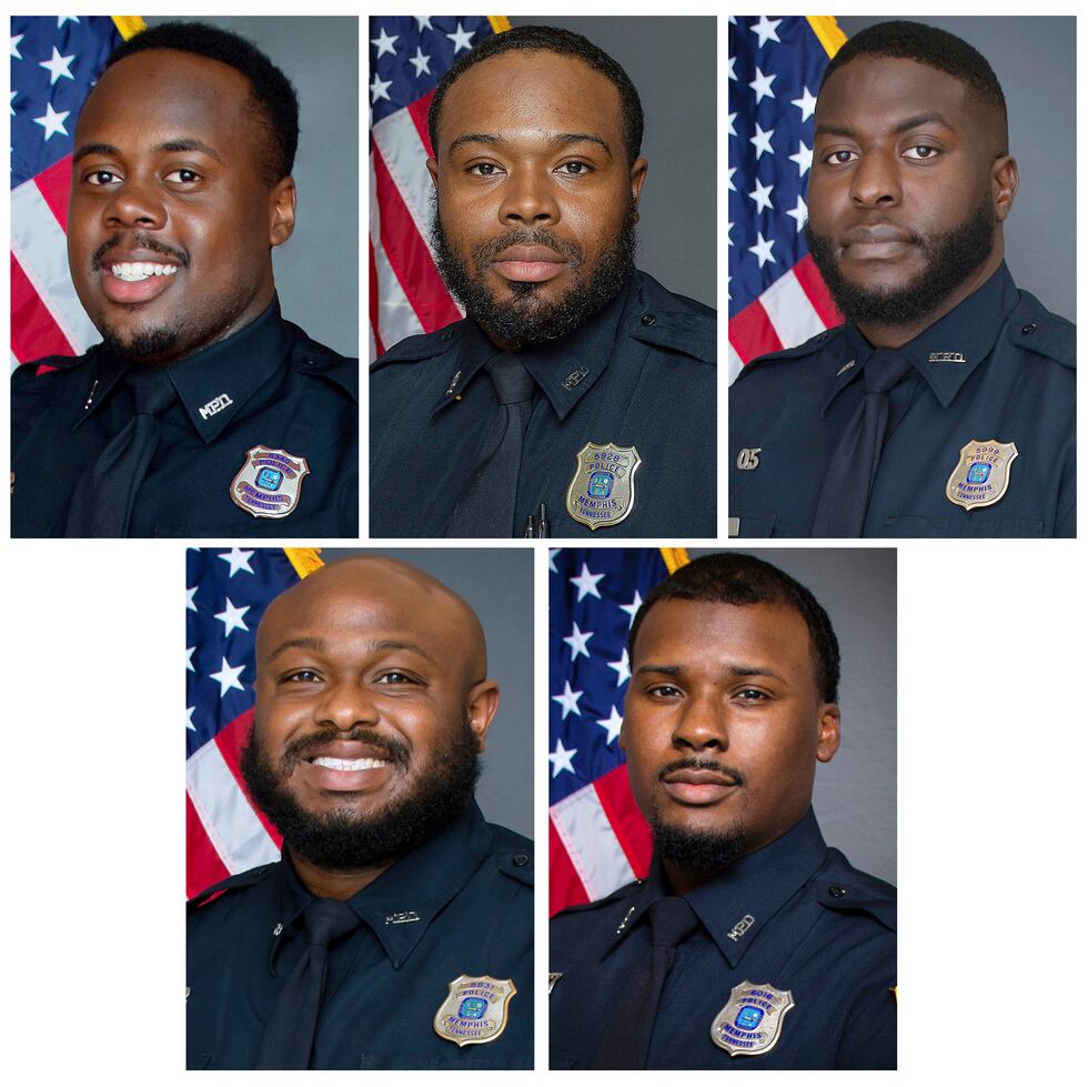 FILE - This combo of images provided by the Memphis, Tenn., Police Department shows, top row...