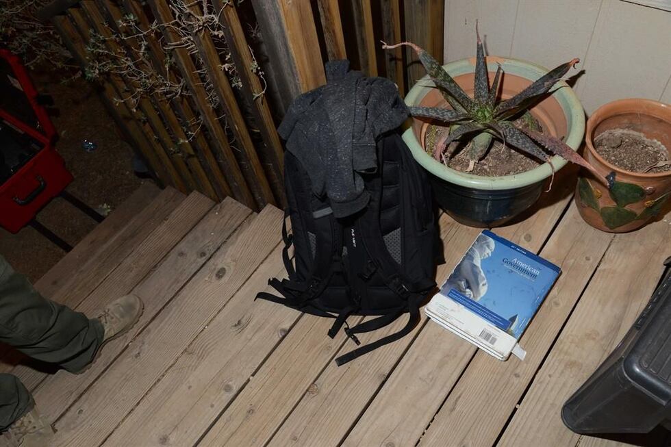 A textbook and a bookbag left at the scene of the crime (Source: PCSD).