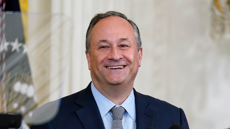FILE - Doug Emhoff, the husband of Vice President Kamala Harris, speaks during a reception to...