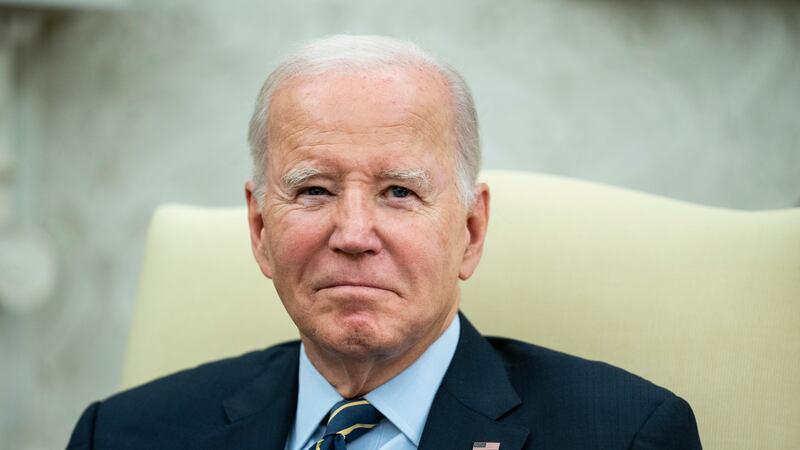 President Joe Biden meets with Ukrainian President Volodymyr Zelenskyy in the Oval Office of...