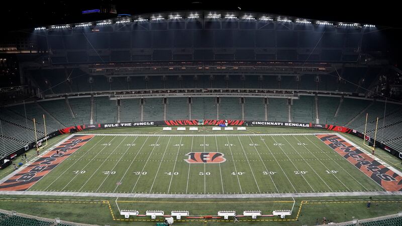 Paycor Stadium sits empty after the NFL postponed the game following an injury to Buffalo...